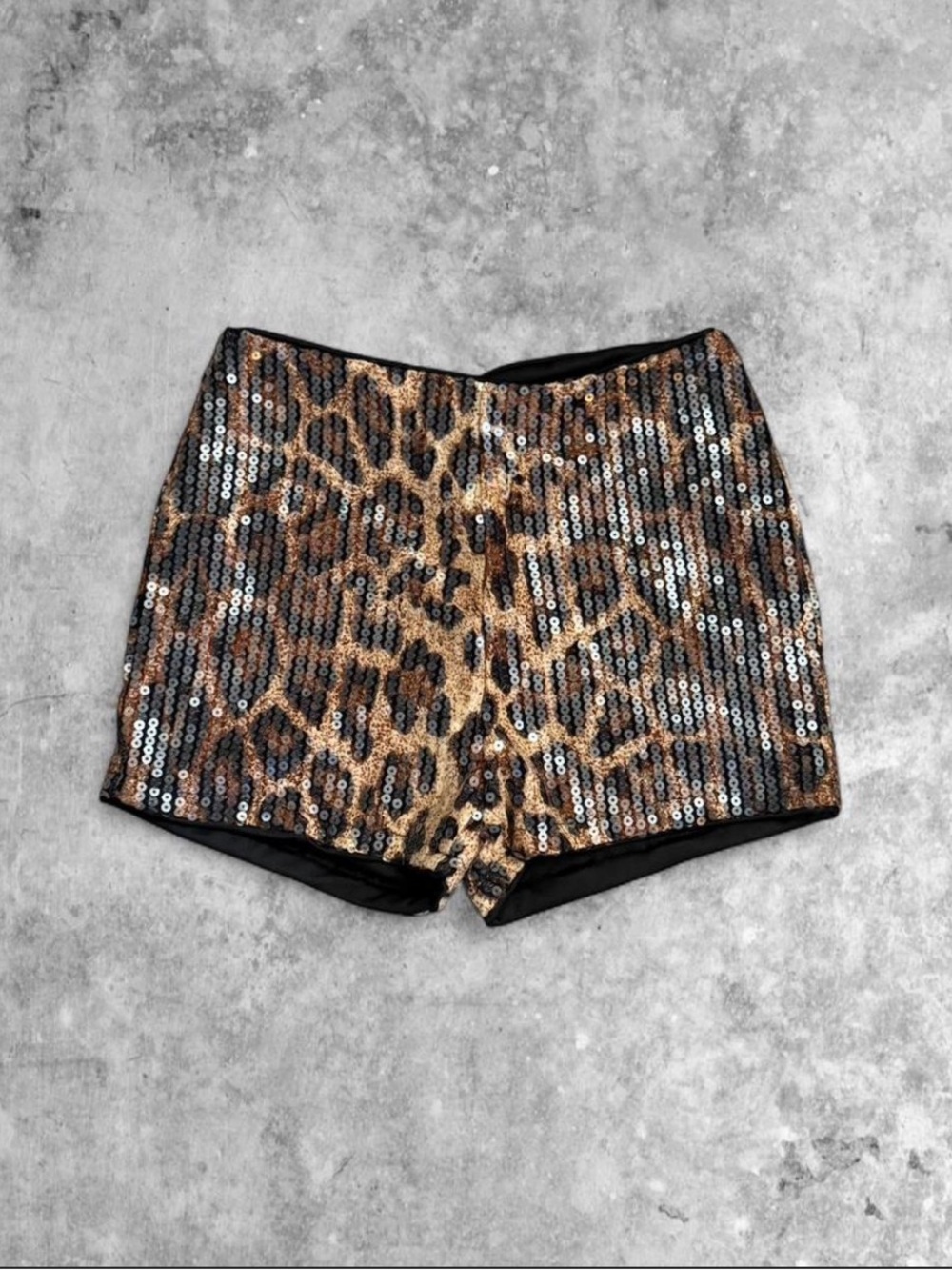 High-Waist Sequin Leopard Print Women’s Shorts - Brown